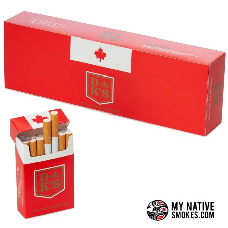 DK'S Red Full Size Cigarettes from My Native Smokes featuring cheap Canadian cigarettes, Canadian smokes, Native cigarettes, and popular cigarette brands available online in Canada.