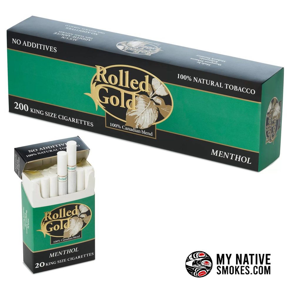 Rolled Gold Menthol Cigarettes available from My Native Smokes featuring menthol cigarettes Canada, cheap native smokes, and Canadian cigarette products online.