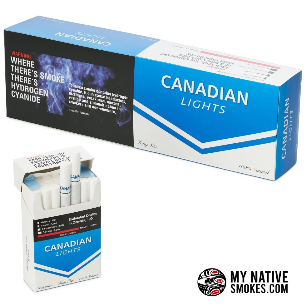 Canadian Lights Cigarettes package from My Native Smokes featuring Canadian cigarettes available online with affordable pricing and Canada-wide delivery.