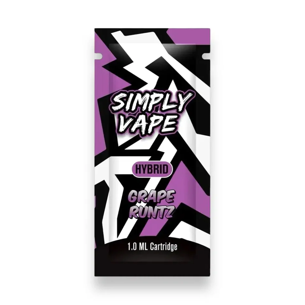 Simply Vapes Grape Runtz 1ML THC distillate cartridge with sweet grape flavour and 510-thread compatibility available at My Native Smokes Canada
