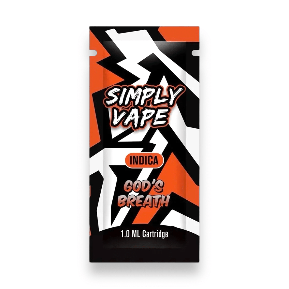 Simply Vapes God's Breath 1ML THC distillate vape cartridge with 510 thread available to buy online in Canada from My Native Smokes.