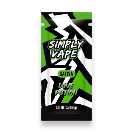Simply Vapes Love Potion 1ML THC vape cartridge featuring premium THC distillate, citrus-forward terpenes, and universal 510-thread compatibility.