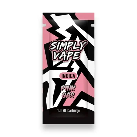 Simply Vapes Pink Gas 1ML THC cartridge featuring 90%+ THC distillate and 510-thread compatibility available from My Native Smokes