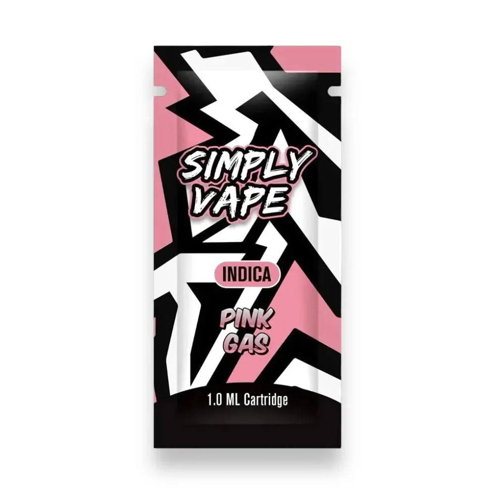Simply Vapes Pink Gas 1ML THC cartridge featuring 90%+ THC distillate and 510-thread compatibility available from My Native Smokes