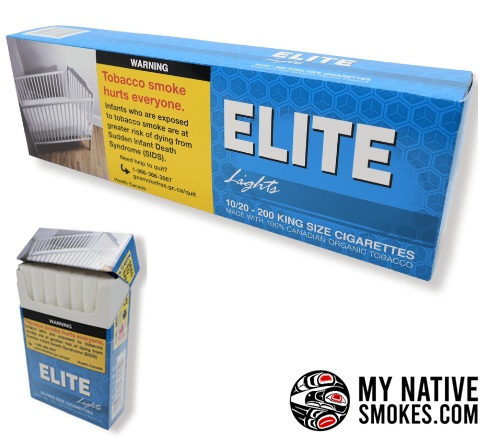 Elite Lights Cigarettes from My Native Smokes featuring cheap Canadian cigarettes, Native cigarettes, and Canadian smokes available online in Canada.