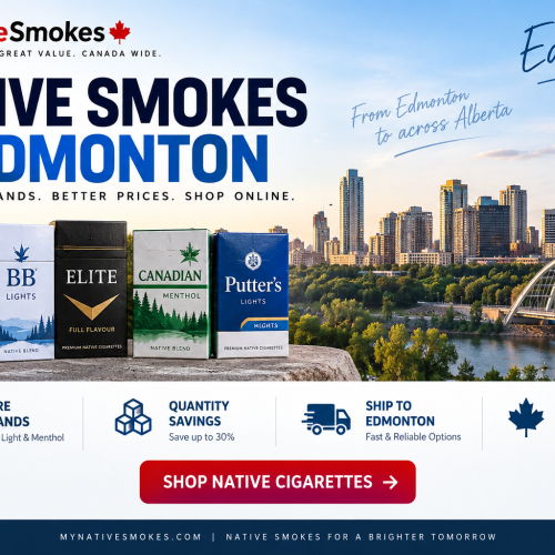 Native smokes Edmonton with Native cigarette brands and Edmonton Alberta skyline