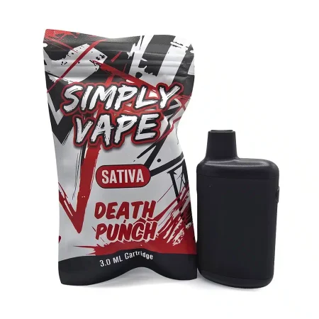 Simply Vapes Death Punch 3mL Sativa THC disposable vape with packaging