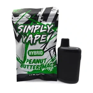 Simply Vapes Peanut Butter Mac 3mL Hybrid THC disposable vape with packaging